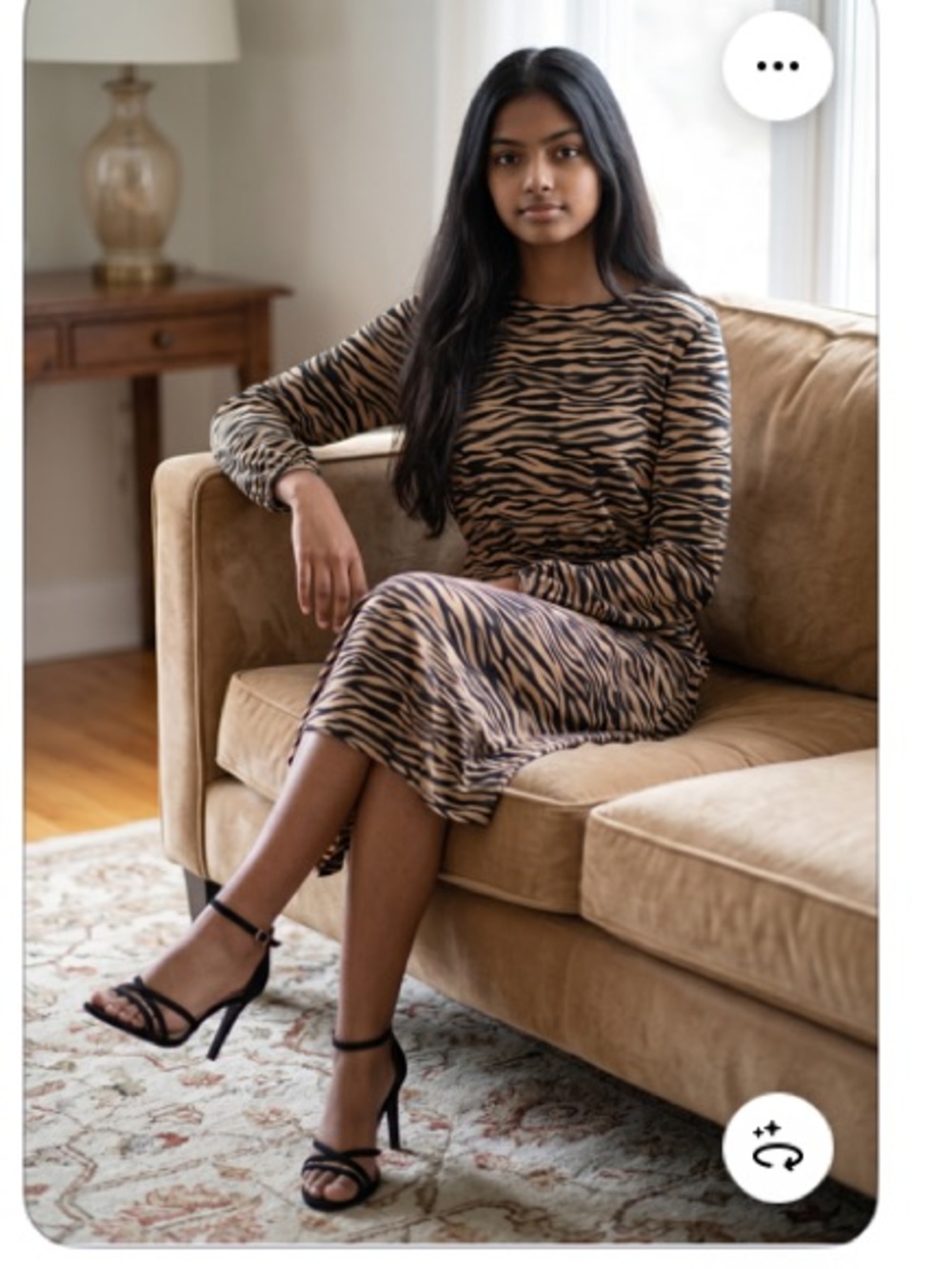 LOFT Tan and Black Zebra-Print Long Sleeve Midi Dress Size 00
A1